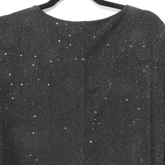 EARO | 1XL | Elegant Black Shimmer Knee Length Long Sleeve V-Neck Dress - Picture 11 of 16